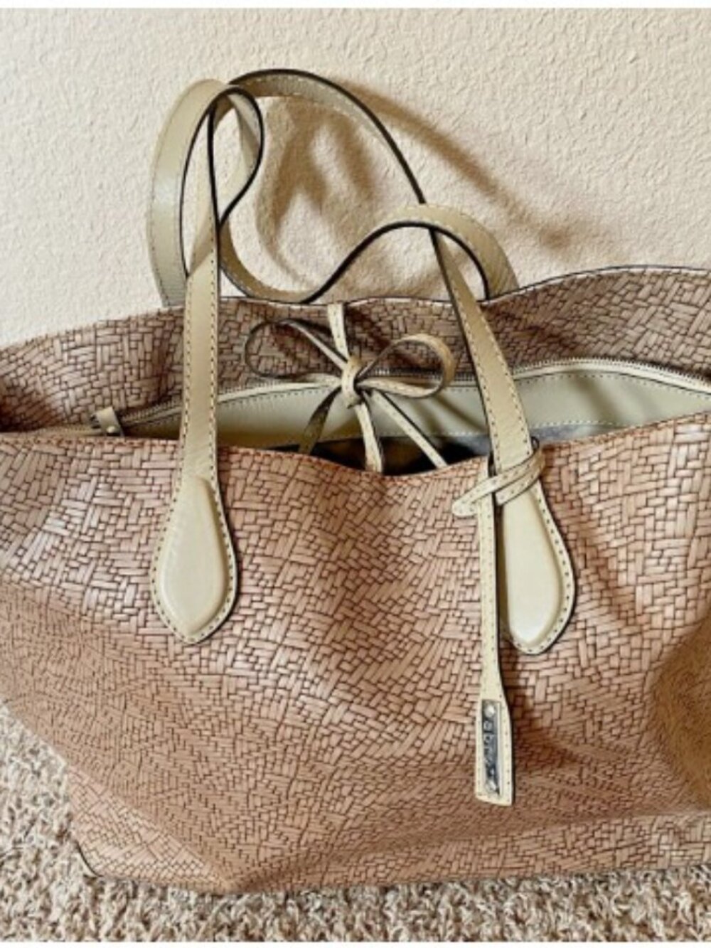 NWOT ABRO Made in Romania Tan Genuine Leather Tote XL Handbag